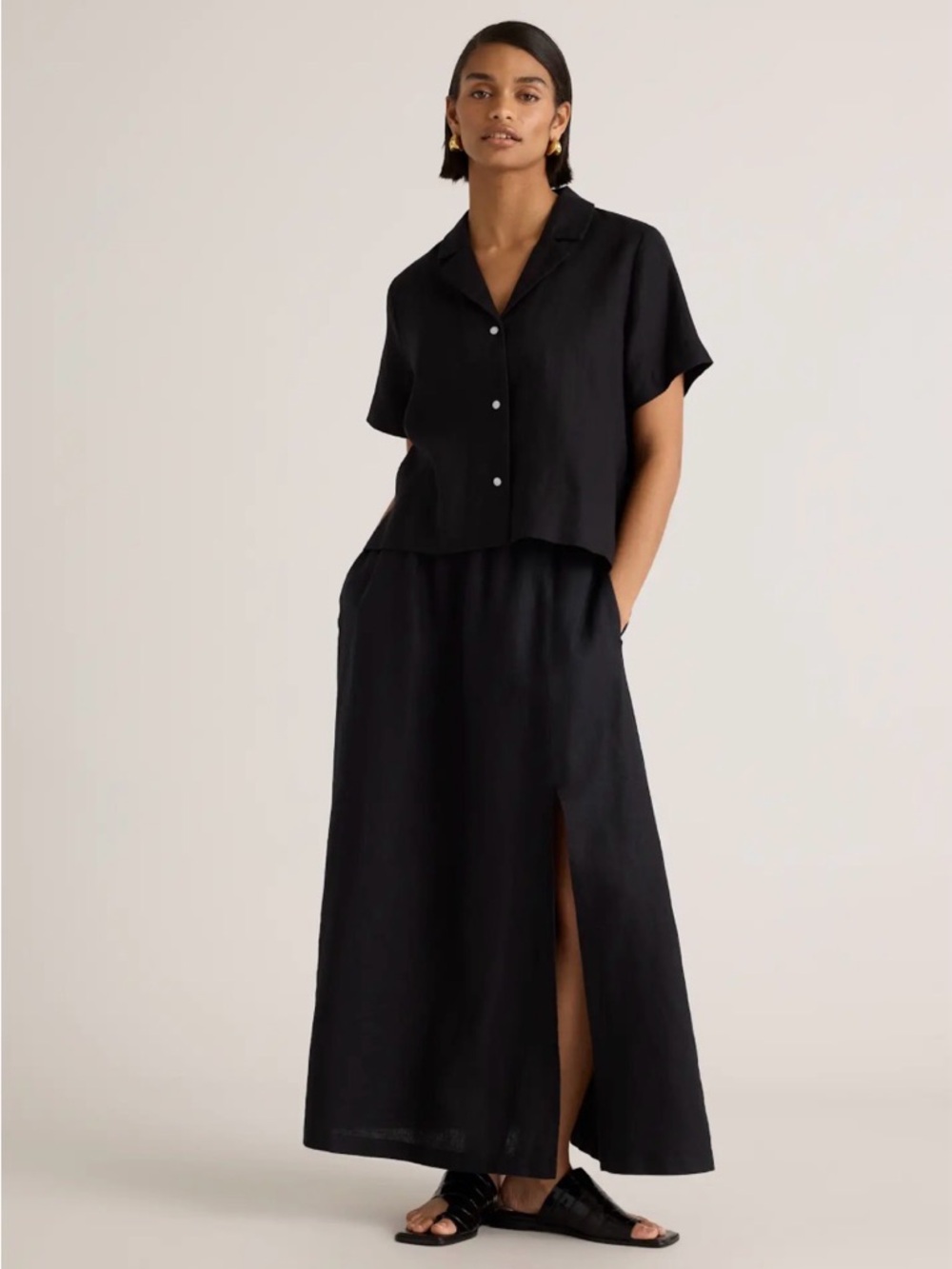 Quince 100% European Linen Midi Skirt